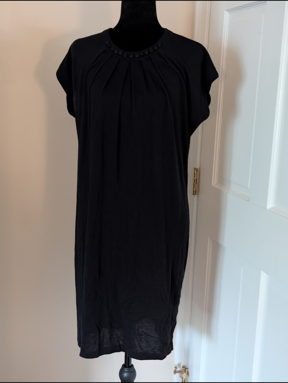 CO-OP Barneys New York Black Wool Blend Pleated Shift Dress Large